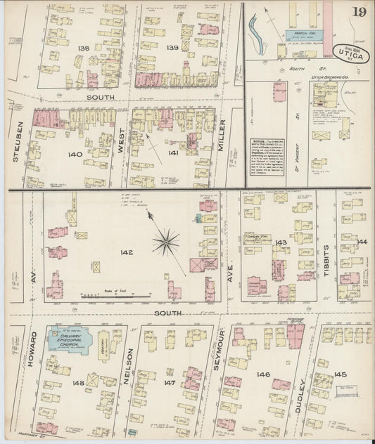 Sanborn Fire Insurance Map from Utica, Oneida County, New York (1884), Sheet #0019 - Historic Sanborn Fire Insurance Map Print, vintage old map wall art, antique decor, genealogy gift, New York New York map