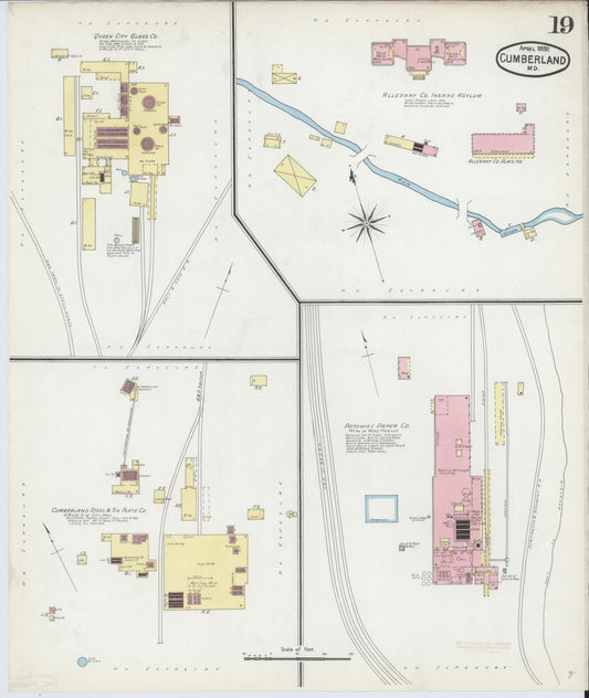 Allegany, Maryland - 1892 - Sanborn Fire Insurance Map, Sheet #0019 - Historic Sanborn Fire Insurance Map Print, Allegany Maryland 1892 0019 vintage old map wall art