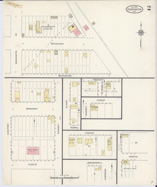 Sanborn Fire Insurance Map from Huntington, Sebastian County, Arkansas (1913), Sheet #0002 - Historic Sanborn Fire Insurance Map Print, vintage old map wall art, antique decor, genealogy gift, Arkansas Arkansas map