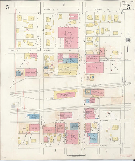 Sanborn Fire Insurance Map from Marion, Williamson County, Illinois (1946), Sheet #0005 - Historic Sanborn Fire Insurance Map Print, vintage old map wall art, antique decor, genealogy gift, Illinois Illinois map