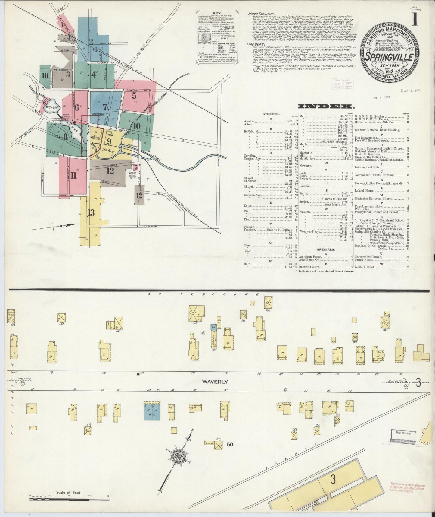 Sanborn Fire Insurance Map from Springville, Erie County, New York (1912), Sheet #0001 - Complete Map Set gallery image, historic Sanborn map, vintage wall art, New York New York