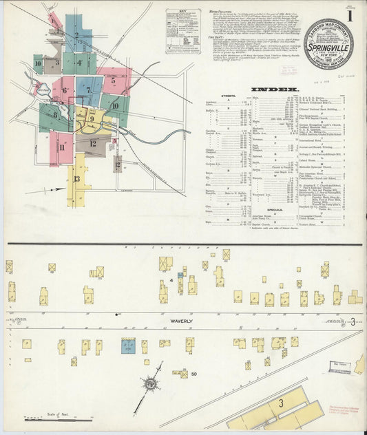 Sanborn Fire Insurance Map from Springville, Erie County, New York (1912), Sheet #0001 - Complete Map Set gallery image, historic Sanborn map, vintage wall art, New York New York