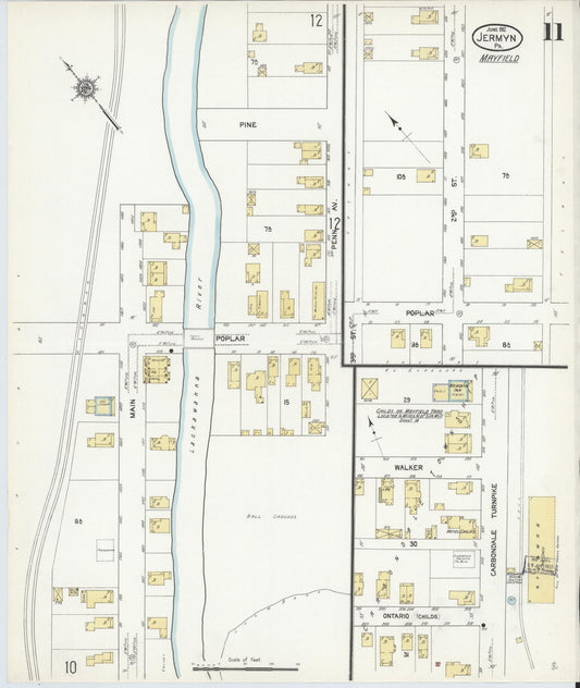 Sanborn Fire Insurance Map from Jermyn, Lackawanna County, Pennsylvania (1912), Sheet #0011 - Historic Sanborn Fire Insurance Map Print, vintage old map wall art, antique decor, genealogy gift, Pennsylvania Pennsylvania map