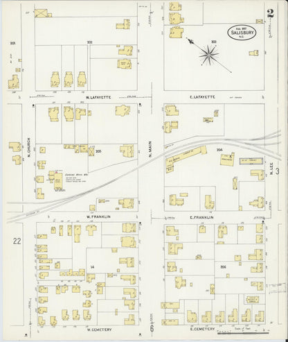 Sanborn Fire Insurance Map from Salisbury, Rowan County, North Carolina (1907), Sheet #0002 - Complete Map Set gallery image, historic Sanborn map, vintage wall art, North Carolina North Carolina