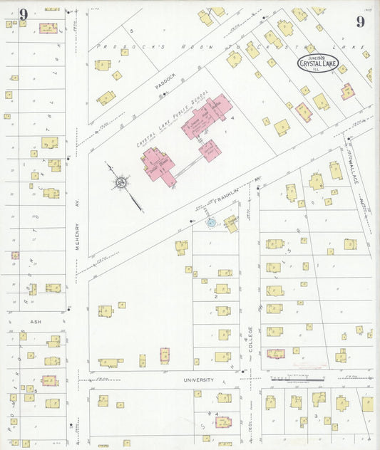 Sanborn Fire Insurance Map from Crystal Lake, McHenry County, Illinois (1929), Sheet #0009 - Historic Sanborn Fire Insurance Map Print, vintage old map wall art, antique decor, genealogy gift, Illinois Illinois map