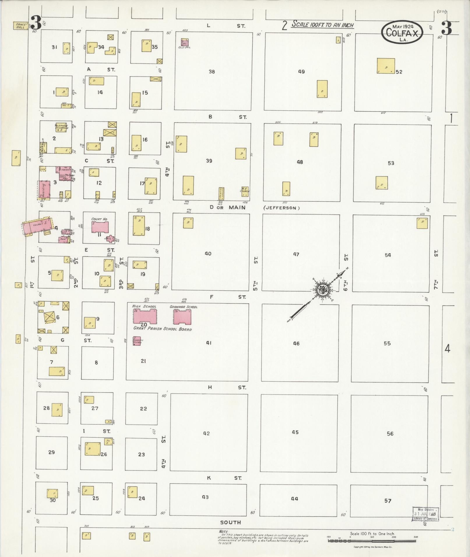 Sanborn Fire Insurance Map from Colfax, Grant Parish, Louisiana (1924), Sheet #0003 - Complete Map Set gallery image, historic Sanborn map, vintage wall art, Louisiana Louisiana