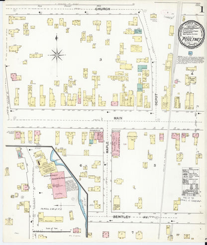Sanborn Fire Insurance Map from Poultney, Rutland County, Vermont (1892), Sheet #0001 - Complete Map Set gallery image, historic Sanborn map, vintage wall art, Vermont Vermont