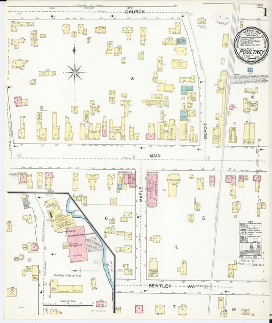 Sanborn Fire Insurance Map from Poultney, Rutland County, Vermont (1892), Sheet #0001 - Complete Map Set gallery image, historic Sanborn map, vintage wall art, Vermont Vermont