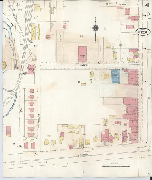 Sanborn Fire Insurance Map from Midvale, Salt Lake County, Utah (1942), Sheet #0004 - Historic Sanborn Fire Insurance Map Print, vintage old map wall art, antique decor, genealogy gift, Utah Utah map