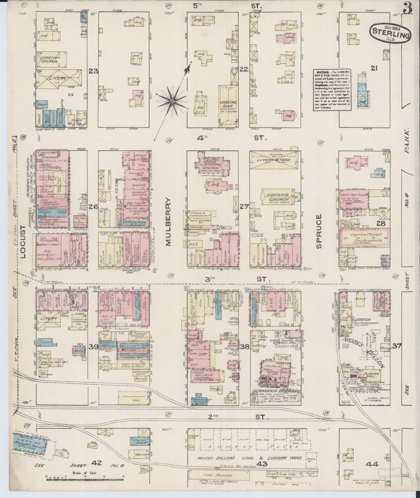 Sanborn Fire Insurance Map from Sterling, Whiteside County, Illinois (1884), Sheet #0003 - Complete Map Set gallery image, historic Sanborn map, vintage wall art, Illinois Illinois