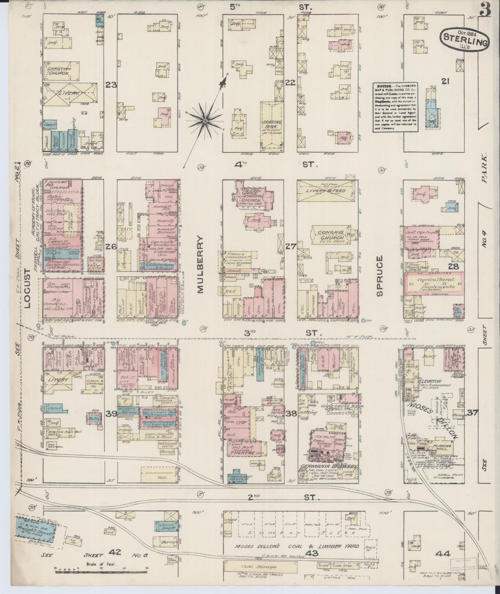 Sanborn Fire Insurance Map from Sterling, Whiteside County, Illinois (1884), Sheet #0003 - Complete Map Set gallery image, historic Sanborn map, vintage wall art, Illinois Illinois