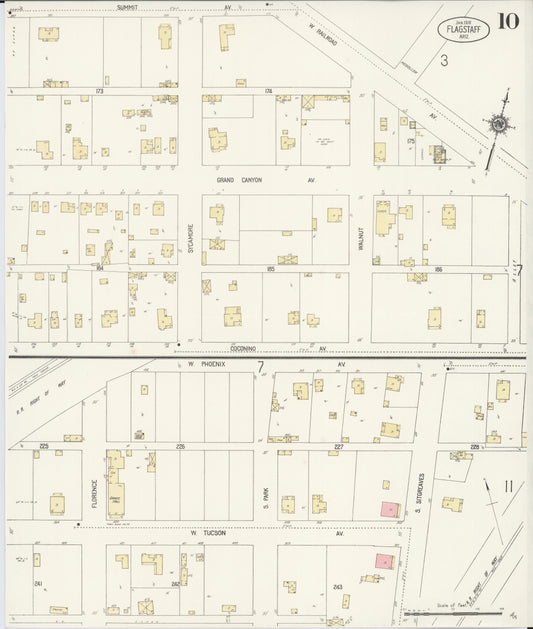 Sanborn Fire Insurance Map from Flagstaff, Coconino County, Arizona (1916), Sheet #0010 - Historic Sanborn Fire Insurance Map Print, vintage old map wall art, antique decor, genealogy gift, Arizona Arizona map