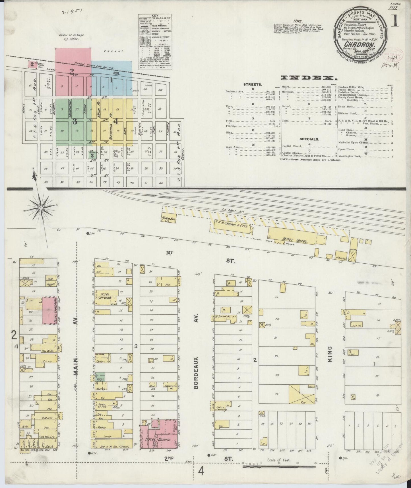 Sanborn Fire Insurance Map from Chadron, Dawes County, Nebraska (1897), Sheet #0001 - Complete Map Set gallery image, historic Sanborn map, vintage wall art, Nebraska Nebraska