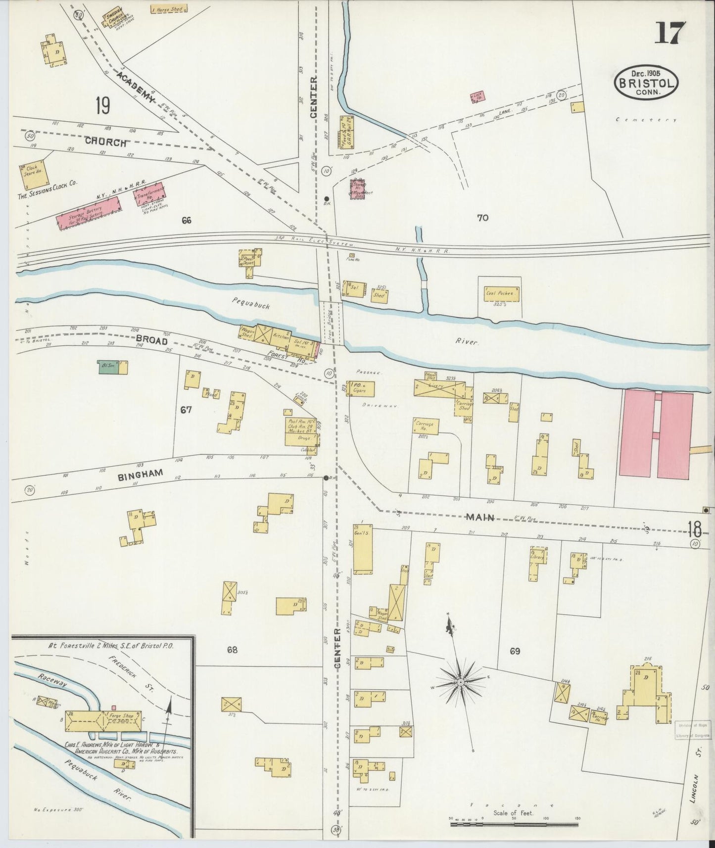 Sanborn Fire Insurance Map from Bristol, Hartford County, Connecticut (1905), Sheet #0017 - Complete Map Set gallery image, historic Sanborn map, vintage wall art, Connecticut Connecticut