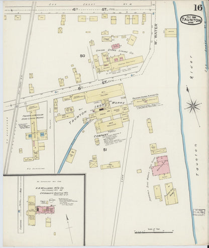 Sanborn Fire Insurance Map from Taunton, Bristol County, Massachusetts (1888), Sheet #0016 - Historic Sanborn Fire Insurance Map Print, vintage old map wall art, antique decor, genealogy gift, Massachusetts Massachusetts map