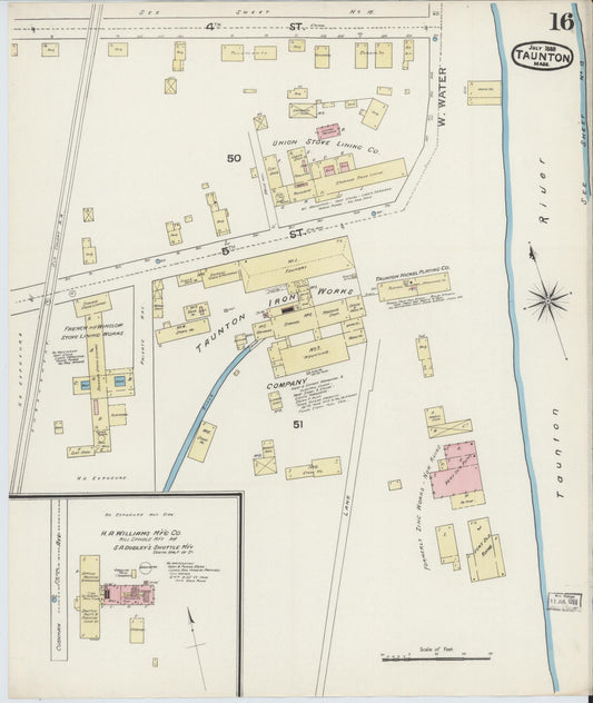 Sanborn Fire Insurance Map from Taunton, Bristol County, Massachusetts (1888), Sheet #0016 - Historic Sanborn Fire Insurance Map Print, vintage old map wall art, antique decor, genealogy gift, Massachusetts Massachusetts map