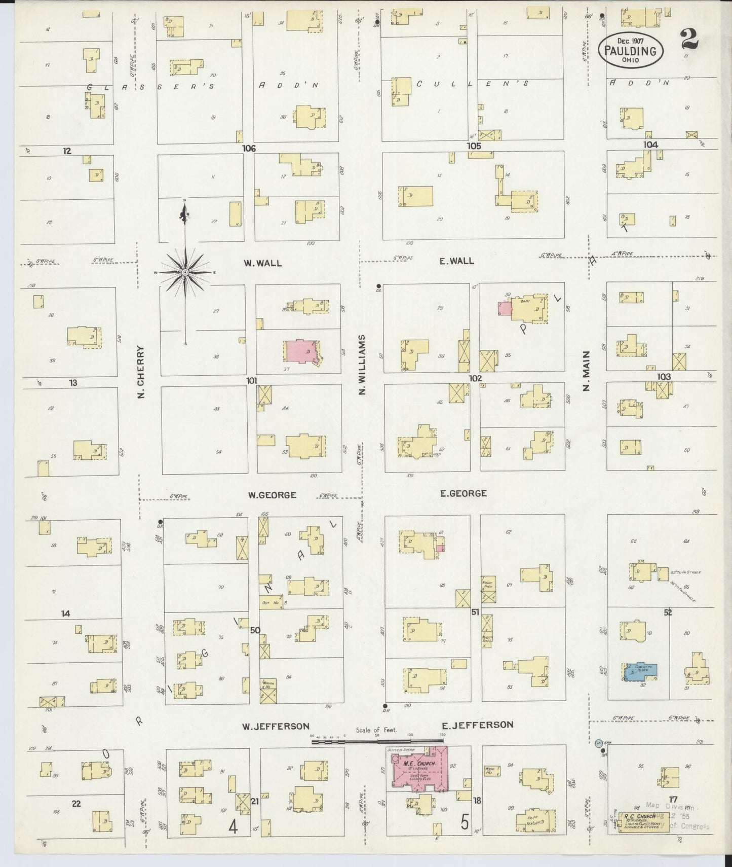 Sanborn Fire Insurance Map from Paulding, Paulding County, Ohio (1907), Sheet #0002 - Complete Map Set gallery image, historic Sanborn map, vintage wall art, Ohio Ohio