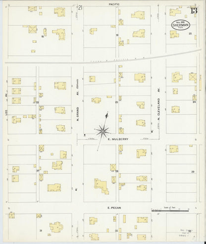 Sanborn Fire Insurance Map from Sherman, Grayson County, Texas (1908), Sheet #0013 - Historic Sanborn Fire Insurance Map Print, vintage old map wall art, antique decor, genealogy gift, Texas Texas map