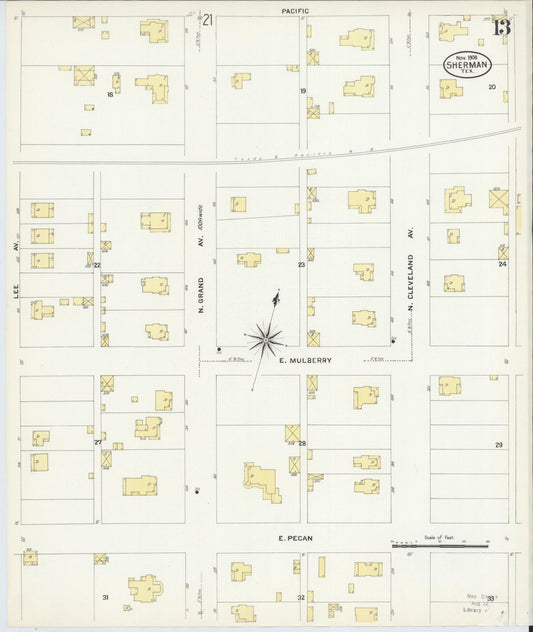 Sanborn Fire Insurance Map from Sherman, Grayson County, Texas (1908), Sheet #0013 - Historic Sanborn Fire Insurance Map Print, vintage old map wall art, antique decor, genealogy gift, Texas Texas map
