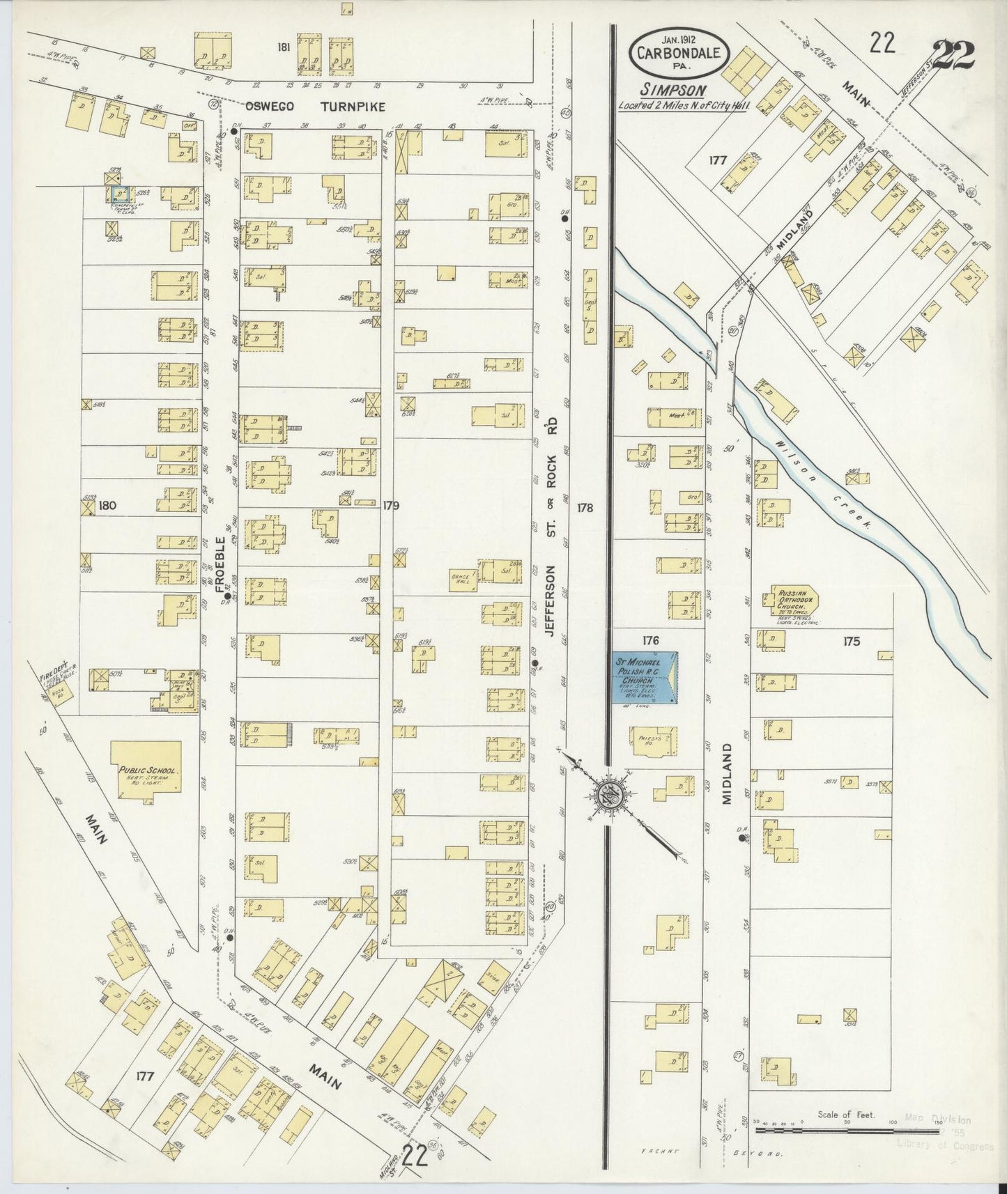 Sanborn Fire Insurance Map from Carbondale, Lackawanna County, Pennsylvania (1912), Sheet #0022 - Historic Sanborn Fire Insurance Map Print, vintage old map wall art, antique decor, genealogy gift, Pennsylvania Pennsylvania map