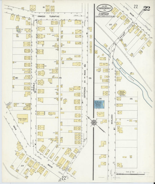Sanborn Fire Insurance Map from Carbondale, Lackawanna County, Pennsylvania (1912), Sheet #0022 - Historic Sanborn Fire Insurance Map Print, vintage old map wall art, antique decor, genealogy gift, Pennsylvania Pennsylvania map