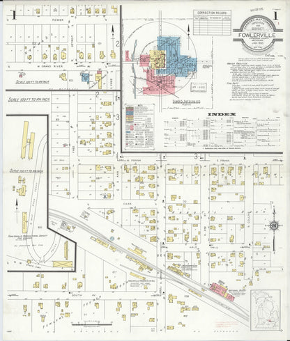 Sanborn Fire Insurance Map from Fowlerville, Livingston County, Michigan (1935), Sheet #0001 - Historic Sanborn Fire Insurance Map Print, vintage old map wall art, antique decor, genealogy gift, Michigan Michigan map