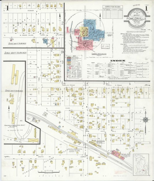 Sanborn Fire Insurance Map from Fowlerville, Livingston County, Michigan (1935), Sheet #0001 - Historic Sanborn Fire Insurance Map Print, vintage old map wall art, antique decor, genealogy gift, Michigan Michigan map