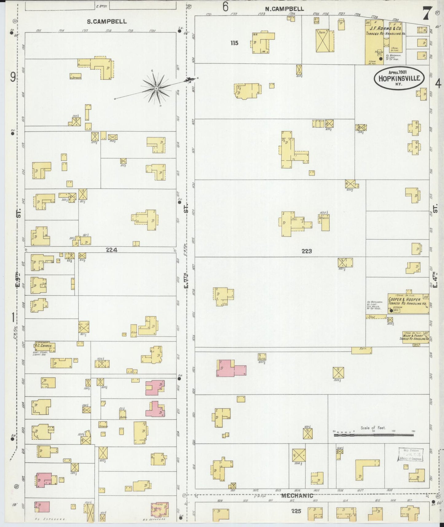 Sanborn Fire Insurance Map from Hopkinsville, Christian County, Kentucky (1901), Sheet #0007 - Complete Map Set gallery image, historic Sanborn map, vintage wall art, Kentucky Kentucky