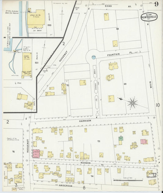 Sanborn Fire Insurance Map from New Rochelle, Westchester County, New York (1896), Sheet #0009 - Historic Sanborn Fire Insurance Map Print, vintage old map wall art, antique decor, genealogy gift, New York New York map