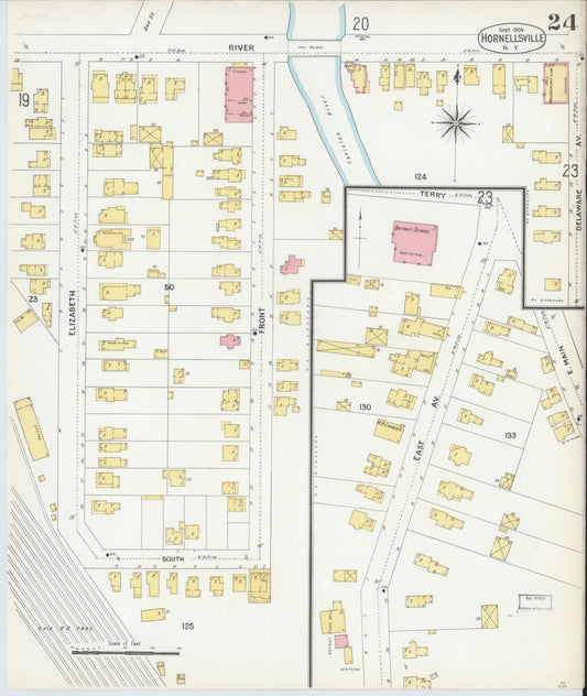 Sanborn Fire Insurance Map from Hornell, Steuben County, New York (1904), Sheet #0024 - Historic Sanborn Fire Insurance Map Print, vintage old map wall art, antique decor, genealogy gift, New York New York map