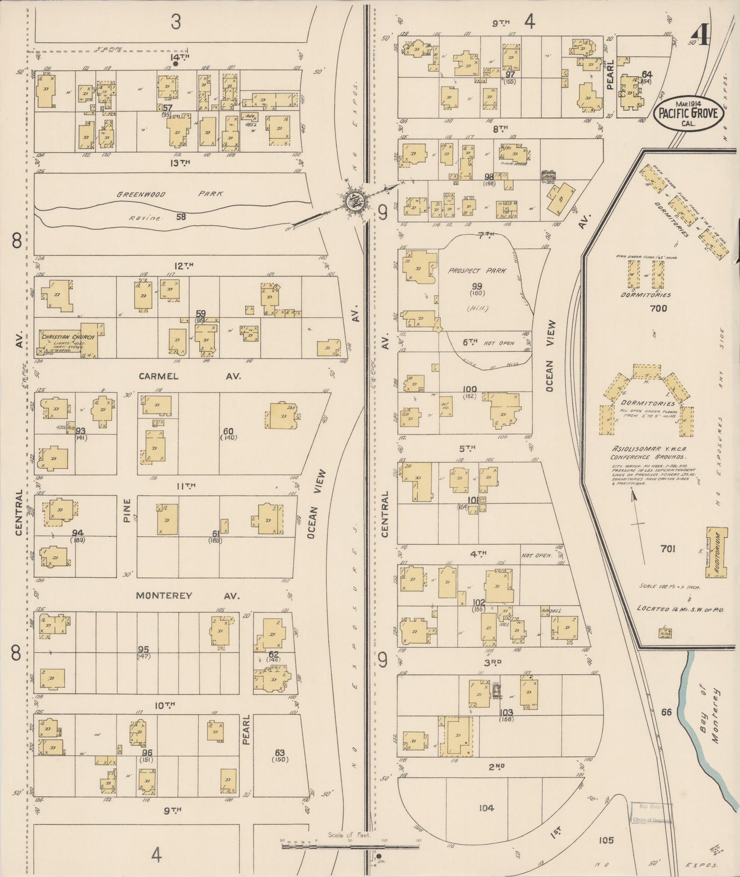 Sanborn Fire Insurance Map from Pacific Grove, Monterey County, California (1914), Sheet #0004 - Complete Map Set gallery image, historic Sanborn map, vintage wall art, California California