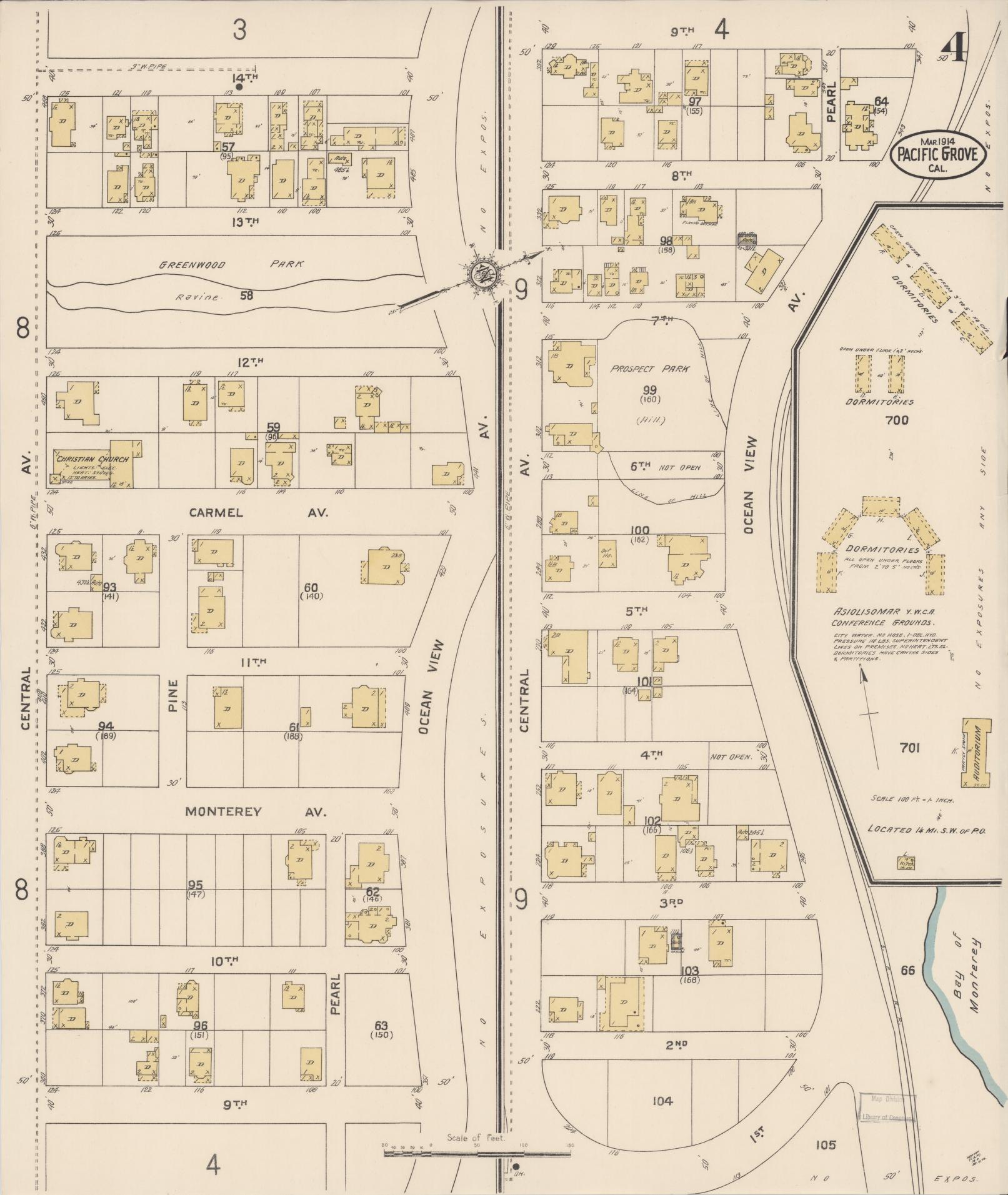 Sanborn Fire Insurance Map from Pacific Grove, Monterey County, California (1914), Sheet #0004 - Complete Map Set gallery image, historic Sanborn map, vintage wall art, California California