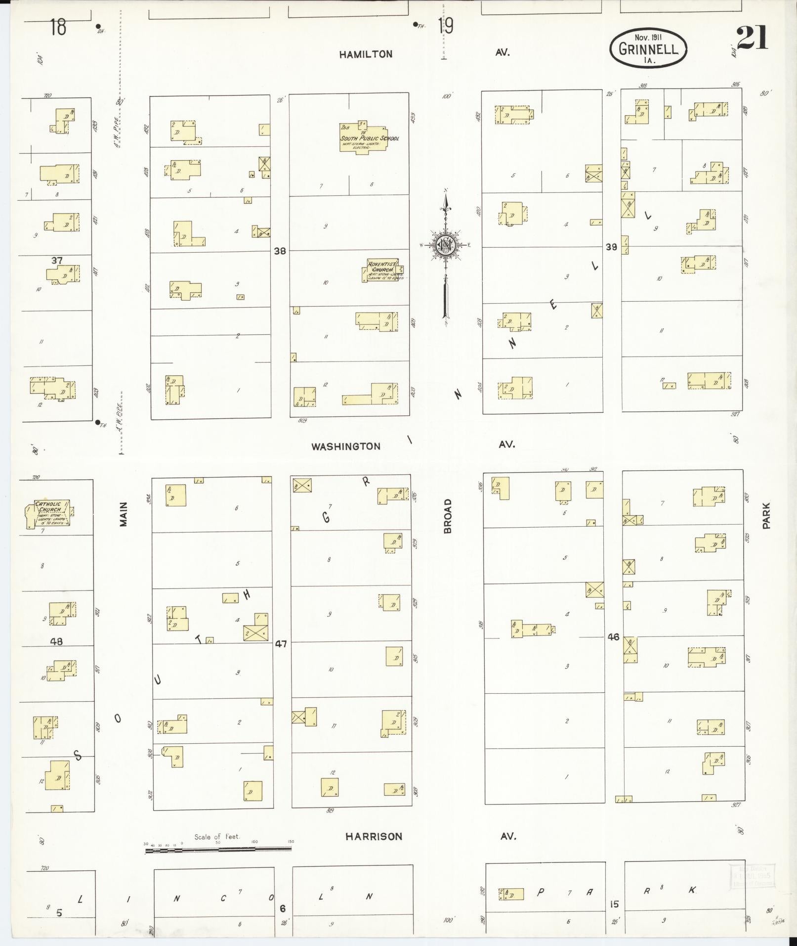 Sanborn Fire Insurance Map from Grinnell, Poweshiek County, Iowa (1911), Sheet #0021 - Historic Sanborn Fire Insurance Map Print, vintage old map wall art