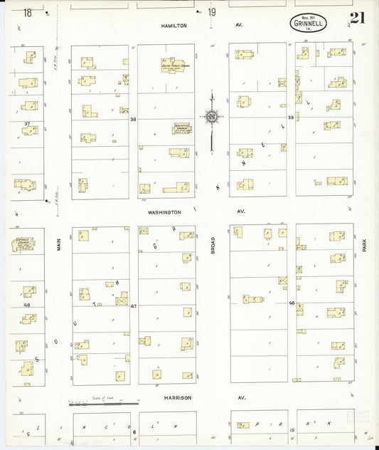 Sanborn Fire Insurance Map from Grinnell, Poweshiek County, Iowa (1911), Sheet #0021 - Historic Sanborn Fire Insurance Map Print, vintage old map wall art