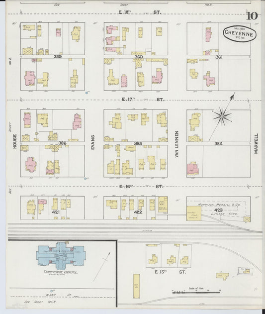 Sanborn Fire Insurance Map from Cheyenne, Laramie County, Wyoming (1890), Sheet #0010 - Historic Sanborn Fire Insurance Map Print, vintage old map wall art, antique decor, genealogy gift, Wyoming Wyoming map