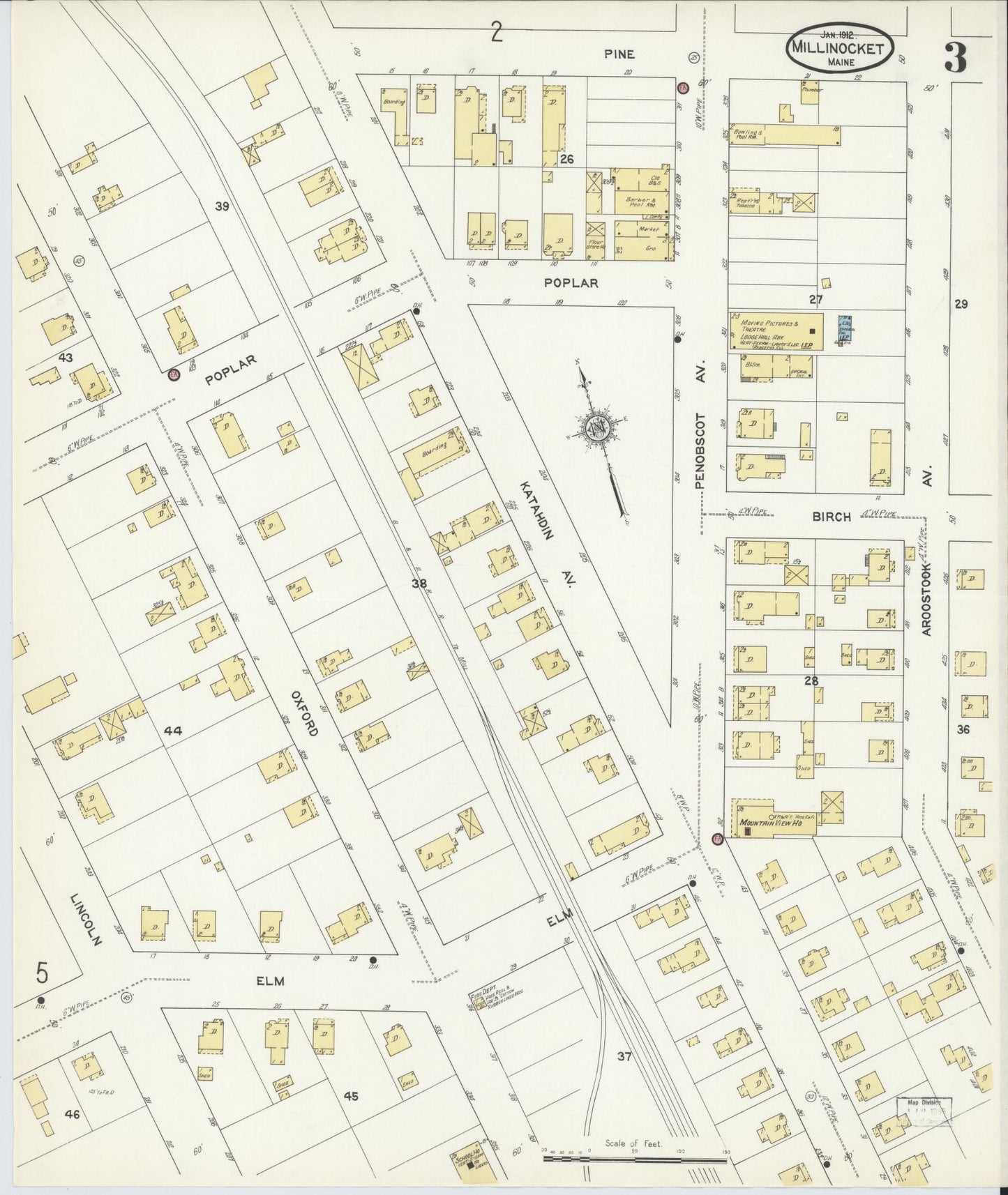 Sanborn Fire Insurance Map from Millinocket, Penobscot County, Maine (1912), Sheet #0003 - Complete Map Set gallery image, historic Sanborn map, vintage wall art, Maine Maine