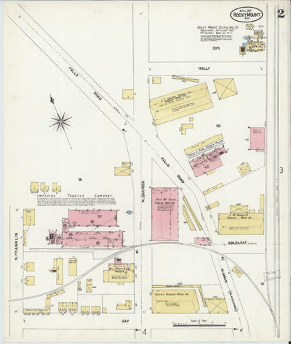 Sanborn Fire Insurance Map from Rocky Mount, Edgecombe And Nash Counties, North Carolina (1907), Sheet #0002 - Complete Map Set gallery image, historic Sanborn map, vintage wall art, North Carolina North Carolina