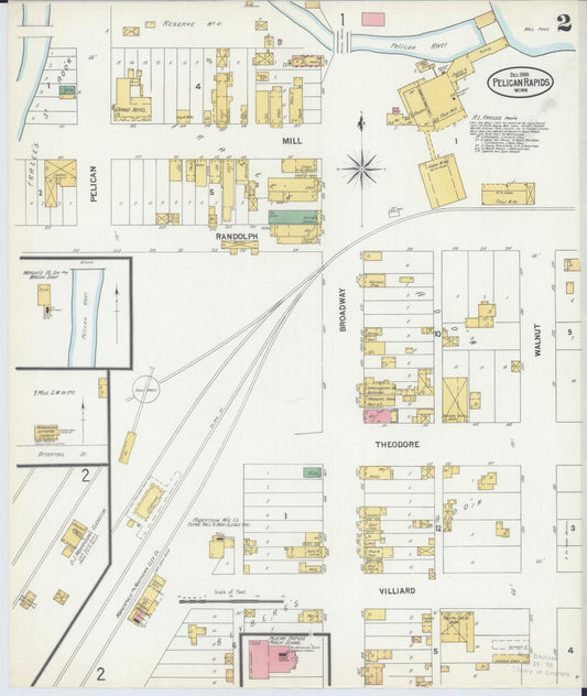 Sanborn Fire Insurance Map from Pelican Rapids, Otter Tail County, Minnesota (1899), Sheet #0002 - Historic Sanborn Fire Insurance Map Print, vintage old map wall art, antique decor, genealogy gift, Minnesota Minnesota map