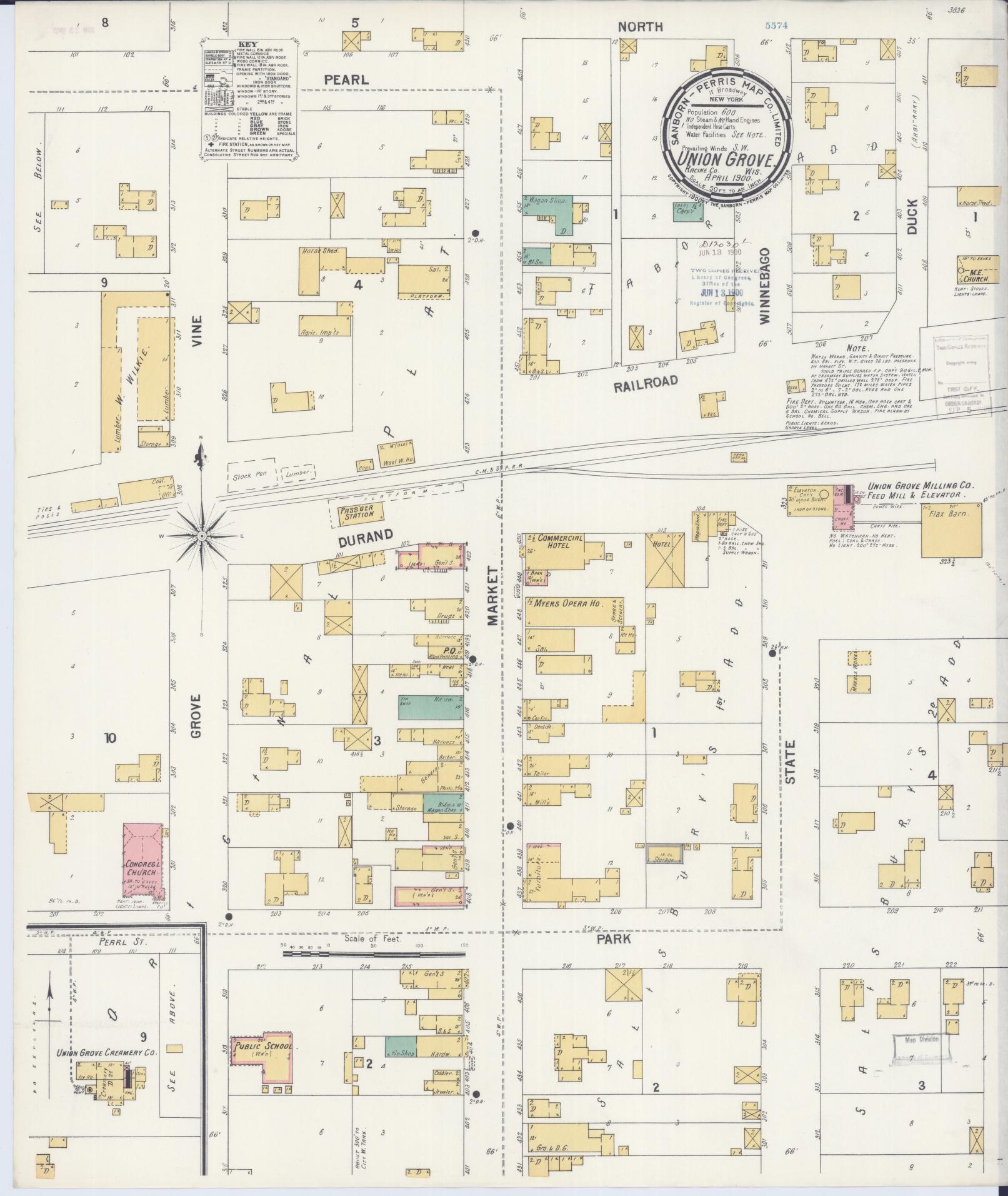Sanborn Fire Insurance Map from Union Grove, Racine County, Wisconsin (1900), Sheet #0001 - Historic Sanborn Fire Insurance Map Print, vintage old map wall art, antique decor, genealogy gift, Wisconsin Wisconsin map