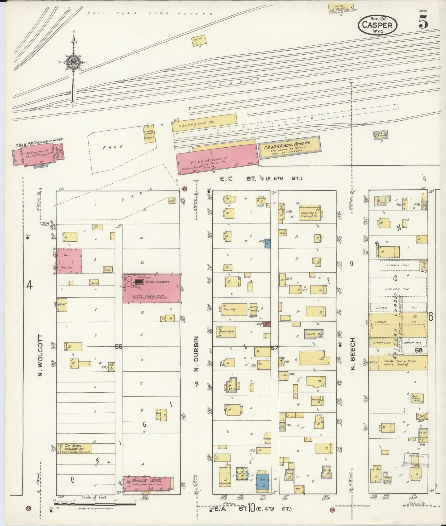 Sanborn Fire Insurance Map from Casper, Natrona County, Wyoming (1921), Sheet #0006 - Complete Map Set gallery image, historic Sanborn map, vintage wall art, Wyoming Wyoming