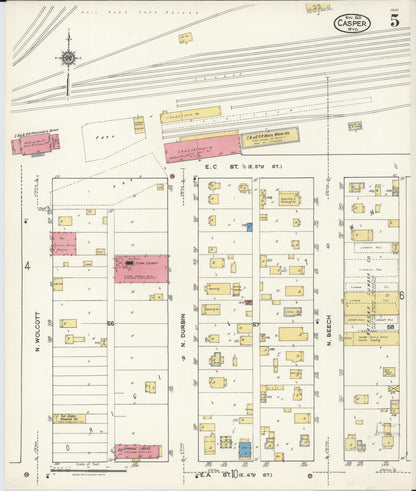 Sanborn Fire Insurance Map from Casper, Natrona County, Wyoming (1921), Sheet #0006 - Complete Map Set gallery image, historic Sanborn map, vintage wall art, Wyoming Wyoming