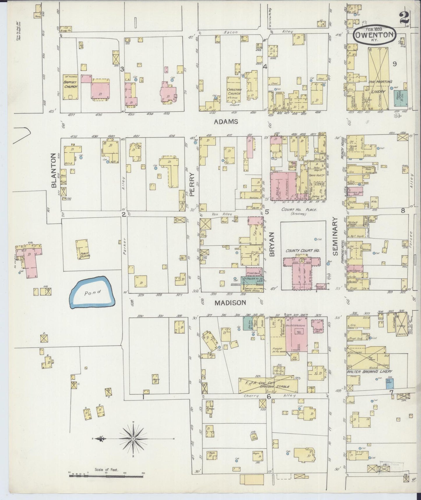 Sanborn Fire Insurance Map from Owenton, Owen County, Kentucky (1893), Sheet #0002 - Historic Sanborn Fire Insurance Map Print, vintage old map wall art, antique decor, genealogy gift, Kentucky Kentucky map