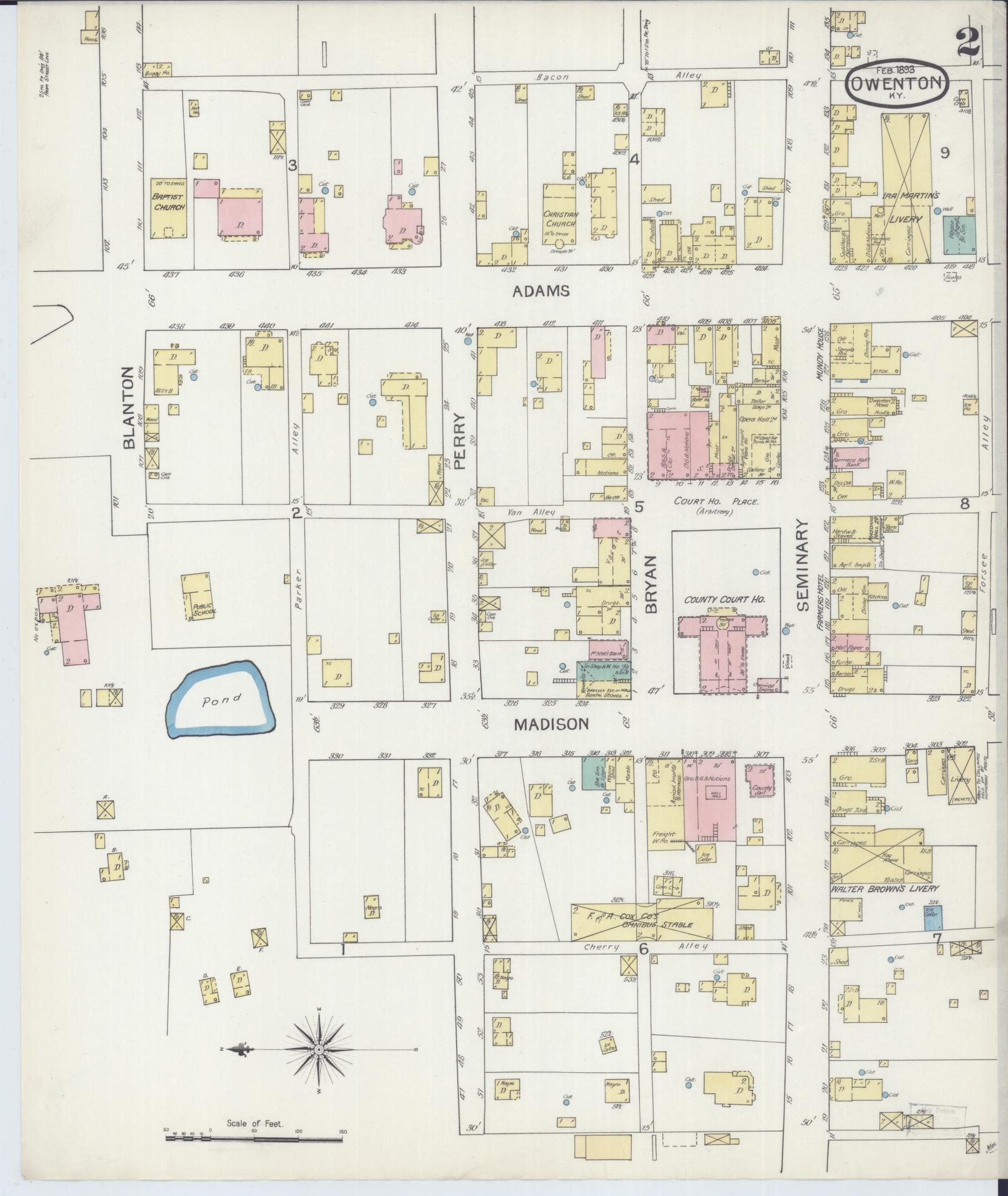 Sanborn Fire Insurance Map from Owenton, Owen County, Kentucky (1893), Sheet #0002 - Historic Sanborn Fire Insurance Map Print, vintage old map wall art, antique decor, genealogy gift, Kentucky Kentucky map