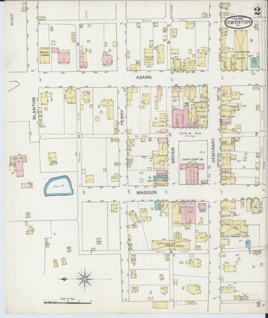 Sanborn Fire Insurance Map from Owenton, Owen County, Kentucky (1893), Sheet #0002 - Historic Sanborn Fire Insurance Map Print, vintage old map wall art, antique decor, genealogy gift, Kentucky Kentucky map