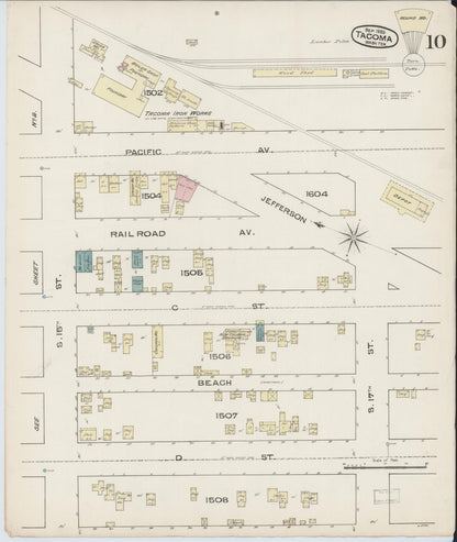 Sanborn Fire Insurance Map from Tacoma, Pierce County, Washington (1885), Sheet #0010 - Complete Map Set gallery image, historic Sanborn map, vintage wall art, Washington Washington