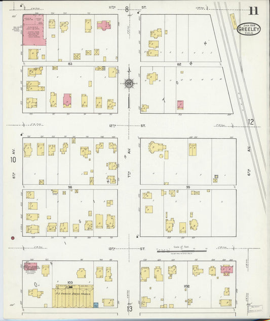 Sanborn Fire Insurance Map from Greeley, Weld County, Colorado (1918), Sheet #0011 - Historic Sanborn Fire Insurance Map Print, vintage old map wall art, antique decor, genealogy gift, Colorado Colorado map