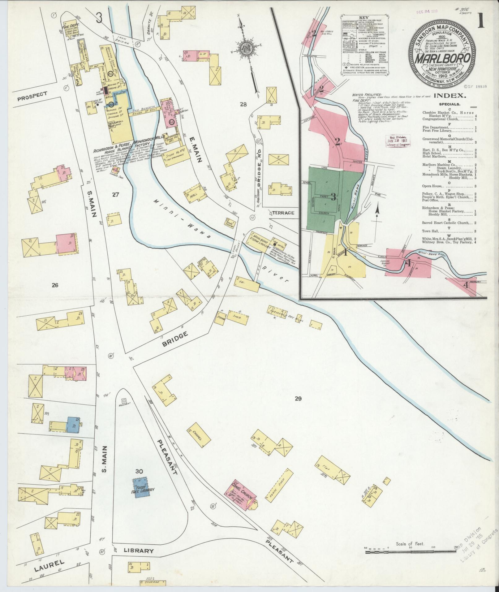 Sanborn Fire Insurance Map from Marlborough, Cheshire County, New Hampshire. (1910) – Historic Sanborn Fire Insurance Map Print