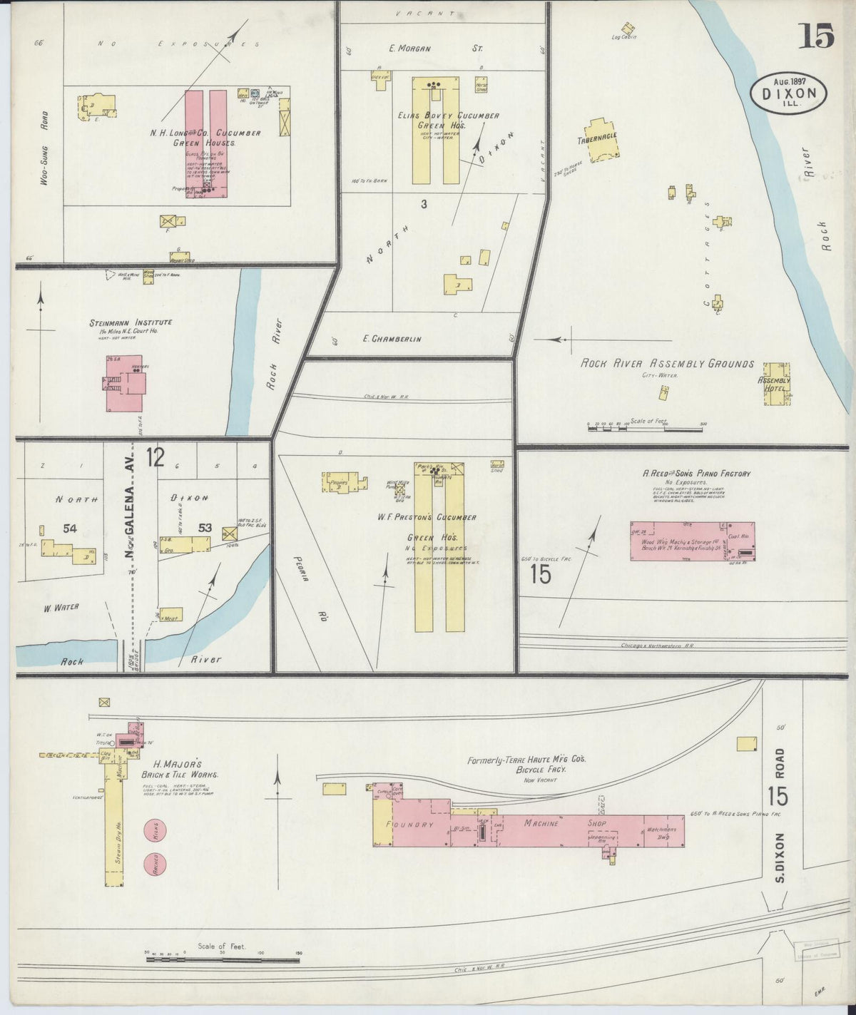 Sanborn Fire Insurance Map from Dixon, Lee County, Illinois (1897), Sheet #0015 - Historic Sanborn Fire Insurance Map Print, vintage old map wall art, antique decor, genealogy gift, Illinois Illinois map