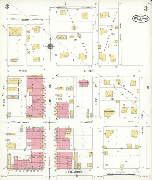 Sanborn Fire Insurance Map from Wills Point, Van Zandt County, Texas (1923), Sheet #0003 - Historic Sanborn Fire Insurance Map Print, vintage old map wall art, antique decor, genealogy gift, Texas Texas map