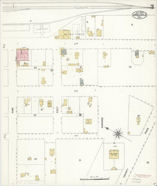 Sanborn Fire Insurance Map from Arbuckle, Colusa County, California (1907), Sheet #0003 - Historic Sanborn Fire Insurance Map Print, vintage old map wall art, antique decor, genealogy gift, California California map